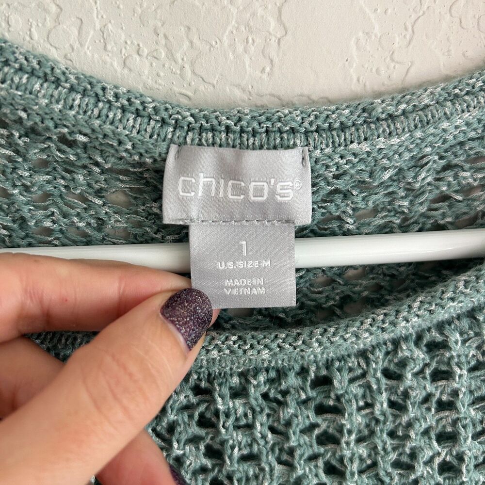 Chicos Open-Stitch Pullover Sweater Teal Sz 1 (M) - Picture 3 of 5